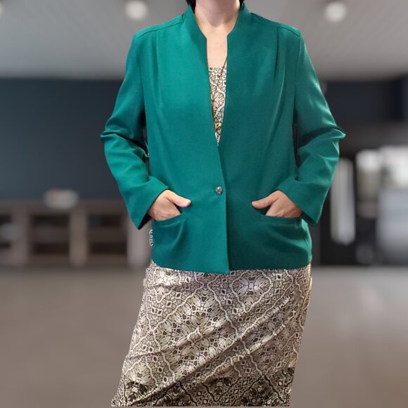 Pykettes Women's Career Blazer - Green - Vintage Made in USA - Size 16 - Picture 3 of 7